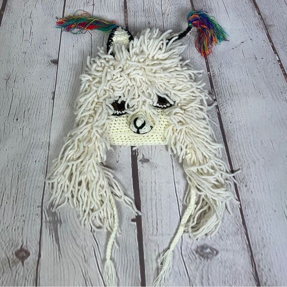Fun alpaca llama animal knit novelty costume ski hat with ear flaps, OS - Picture 1 of 10